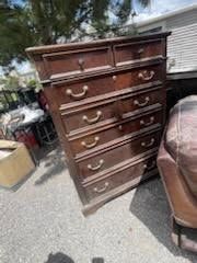 Tall Wood Dresser with Brass Hardware