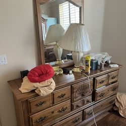 Art Deco Solid Wood Dresser With Single Mirror