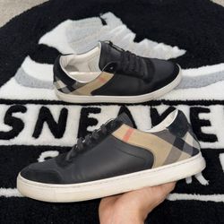 Burberry Men’s Stevie Leather Low Top Sneakers Black (Size 44 = US 11)