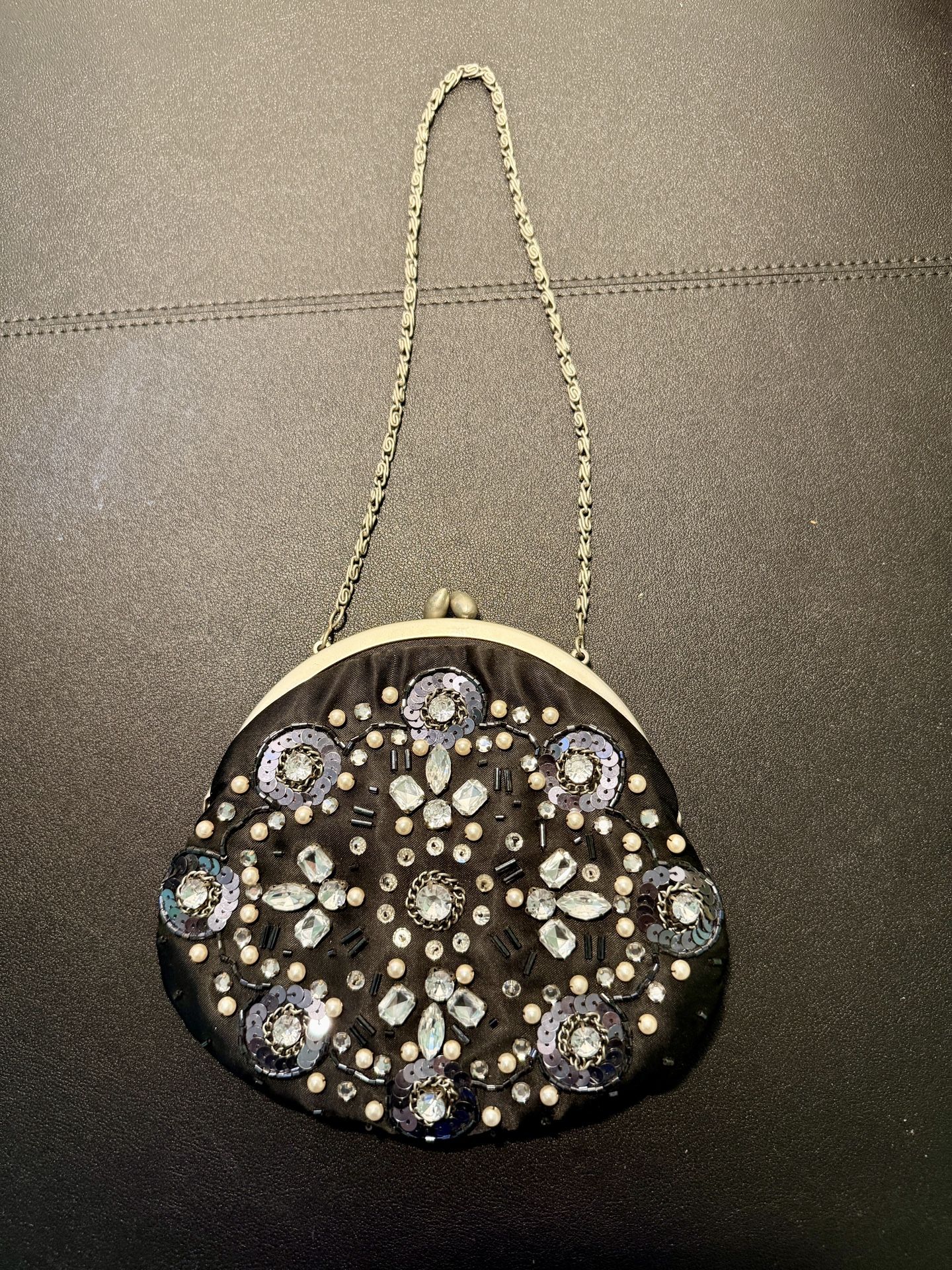 Valerie Stevens Y2K Black Beaded Evening Bag Purse Chain & Crossbody Straps