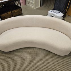 Modern Curved Boucle Sofa – Cream Crescent Couch – Statement Accent Sofa