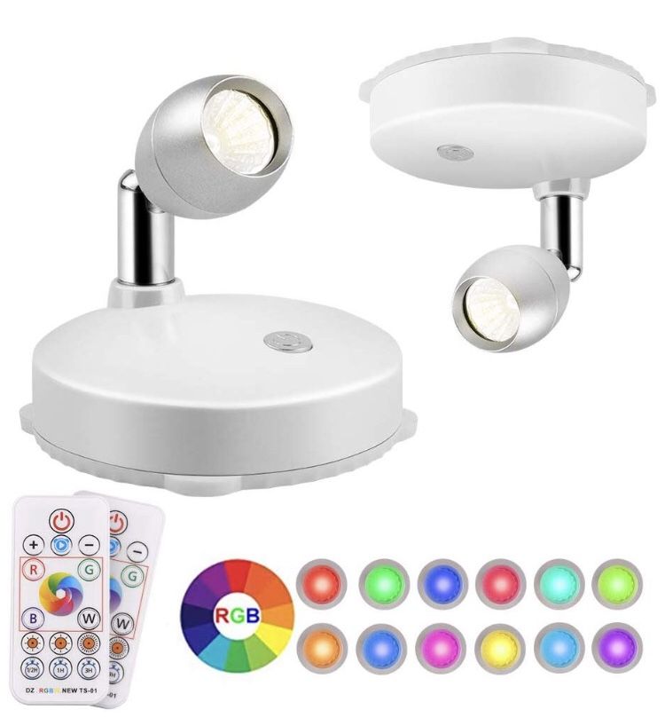 Brand new RGB LED Spotlight, Prosperbiz Battery Operated Accent Lights, Wireless LED Puck Light, Dimmable Uplight with Remote, Stick on Anywhere for