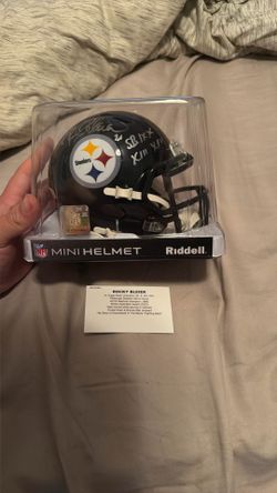 Rocky Bleier Steelers Auto Mini Helmet With Super Bowl Insignia