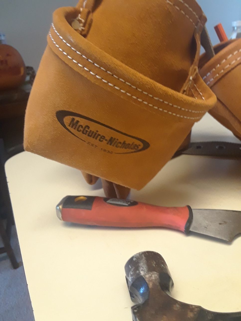 Mcguire Nicolas tool belt,new red chalk line ,used hammer