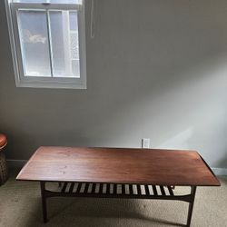 Mid Century Danish Teak Coffee Table With Slatted Shelf