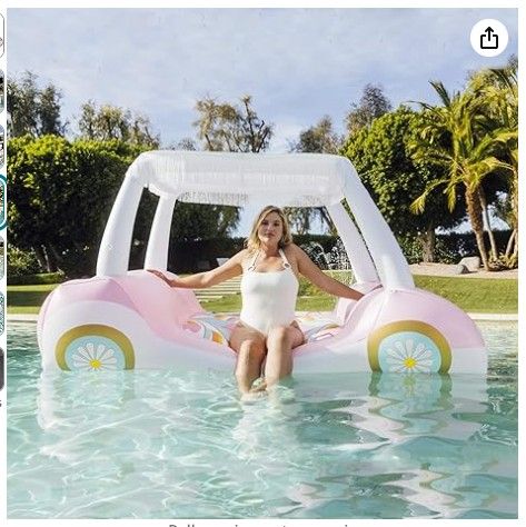 FUNBOY & Malibu Barbie Luxury Inflatable Golf Cart Summer Pool Float - Land or Water Inflatable with Cup Holder