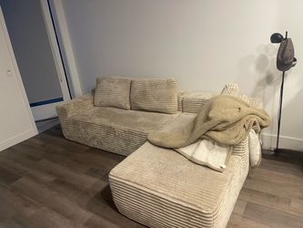 Beige L-shaped Corduroy Sofa