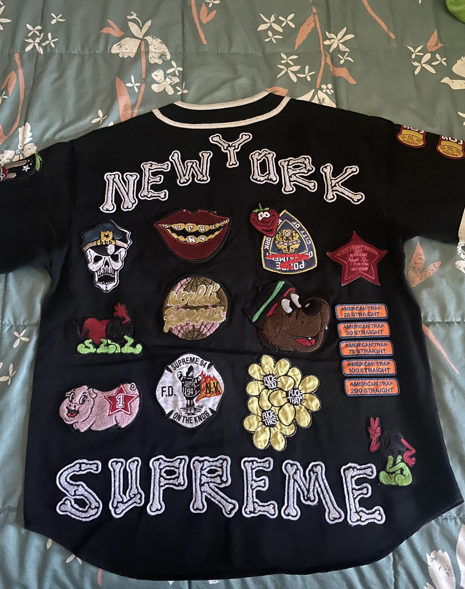 Supreme Patches Denim Baseball Jersey