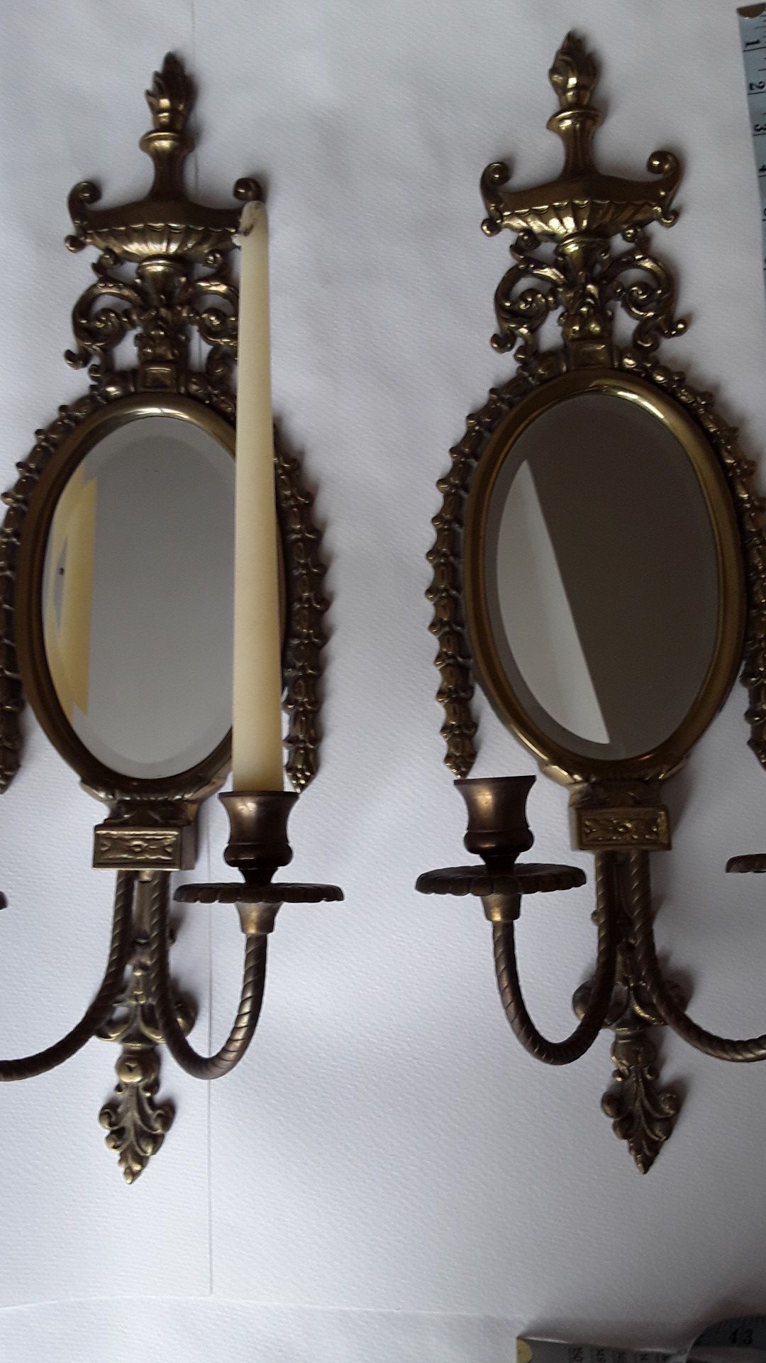 Brass Candelabras (2) Wall Sconces Mirrored Solid Perfect