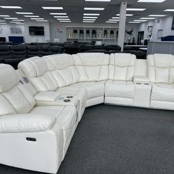 Deluxe Power Reclining Sectional with Built-In Speakers and Amenities