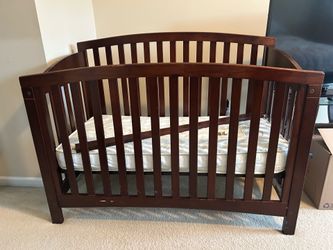Dark Wood Baby Crib with Mattress