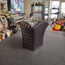 Gunmetal Finish Planter/Vase With Raised Diamond Hobnail Pattern & Flared Rim - Perfect For Flowers Or Small Plants 6"H x 5.25"Sq