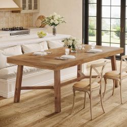 70.9 in. Farmhouse Natural Dining Table for 6-8, Large Rectangle Table with Reinforced Legs for Kitchen, Dining Room