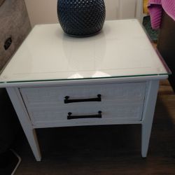White With Glass Top Accent Table