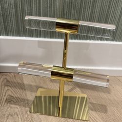 Gold & Acrylic 2-Tier Modern Home Decor Bracelet Rings Jewelry Organizer Tabletop Display Stand