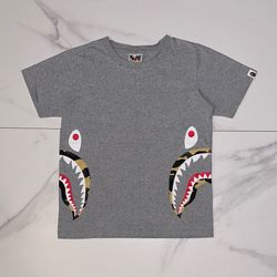BAPE Ladies 1st Camo Side Shark Tee Grey/Yellow Size Small