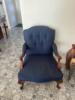 Vintage Tufted Armchair with Carved Wood Frame
