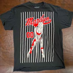 Marilyn Monroe Size:L Black baseball theme T Shirt by Popular Poison