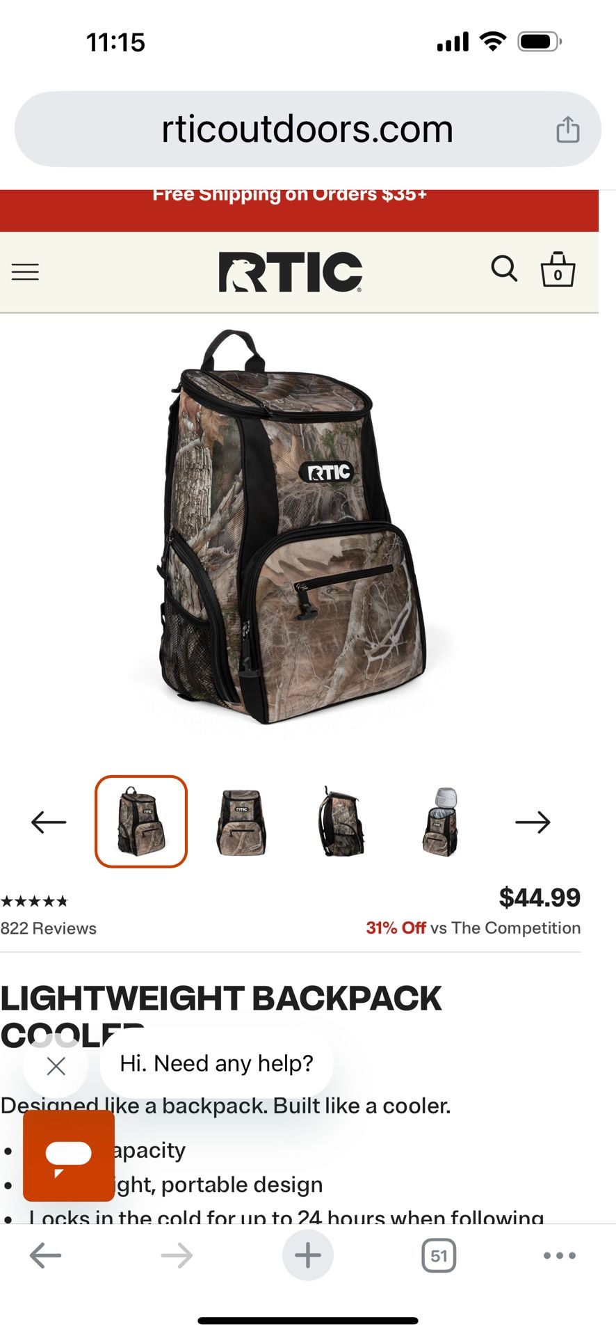 RTIC Backpack Cooler