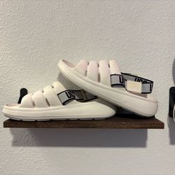 White Ugg open slides