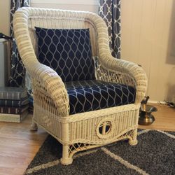 Oversized Vintage Wicker Accent Chair with Cushions