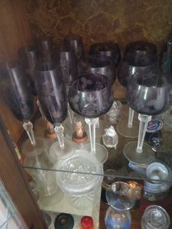 Beautiful Aet Of 6 Engraved Formal Glassware   12 Glasses Total  