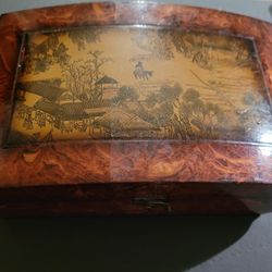 VINTAGE MID CENTURY MODERN BURL WOOD Jewelry BOX