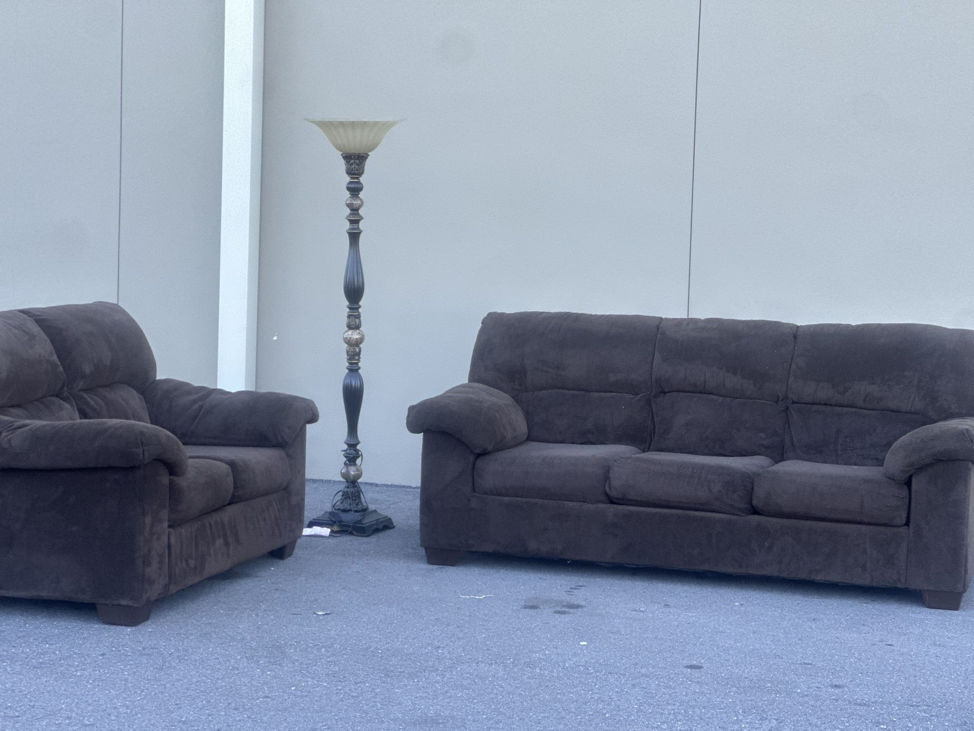 Sofa, Loveseat and floor lamp