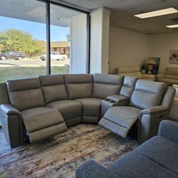 5-pc Leather Sectional with 2 power recliners & console  - Addyson 