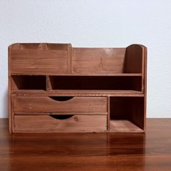 Rustic Wooden Desk Organizer W/ Drawers
