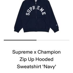 Supreme Champion Zip Up Hooded Sweatshirt,navy Color,size L 🔥 