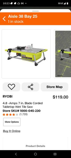 Ryobi 7-Inch Corded Tabletop Wet Tile Saw