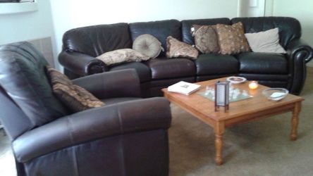 Leather sectional/with matching recliner