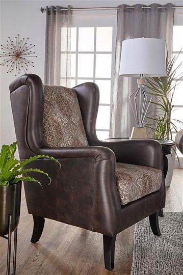 Wingback Accent Club Chair Two Tone Brown Faux Leather - Silla