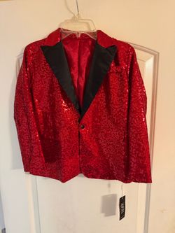Halloween Red Sequin Blazer size 10-12.  with Black Lapels