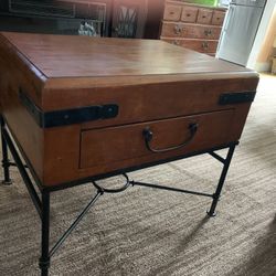 Real Wooden Side Table With One Large Drawer . , Metal  Legs 