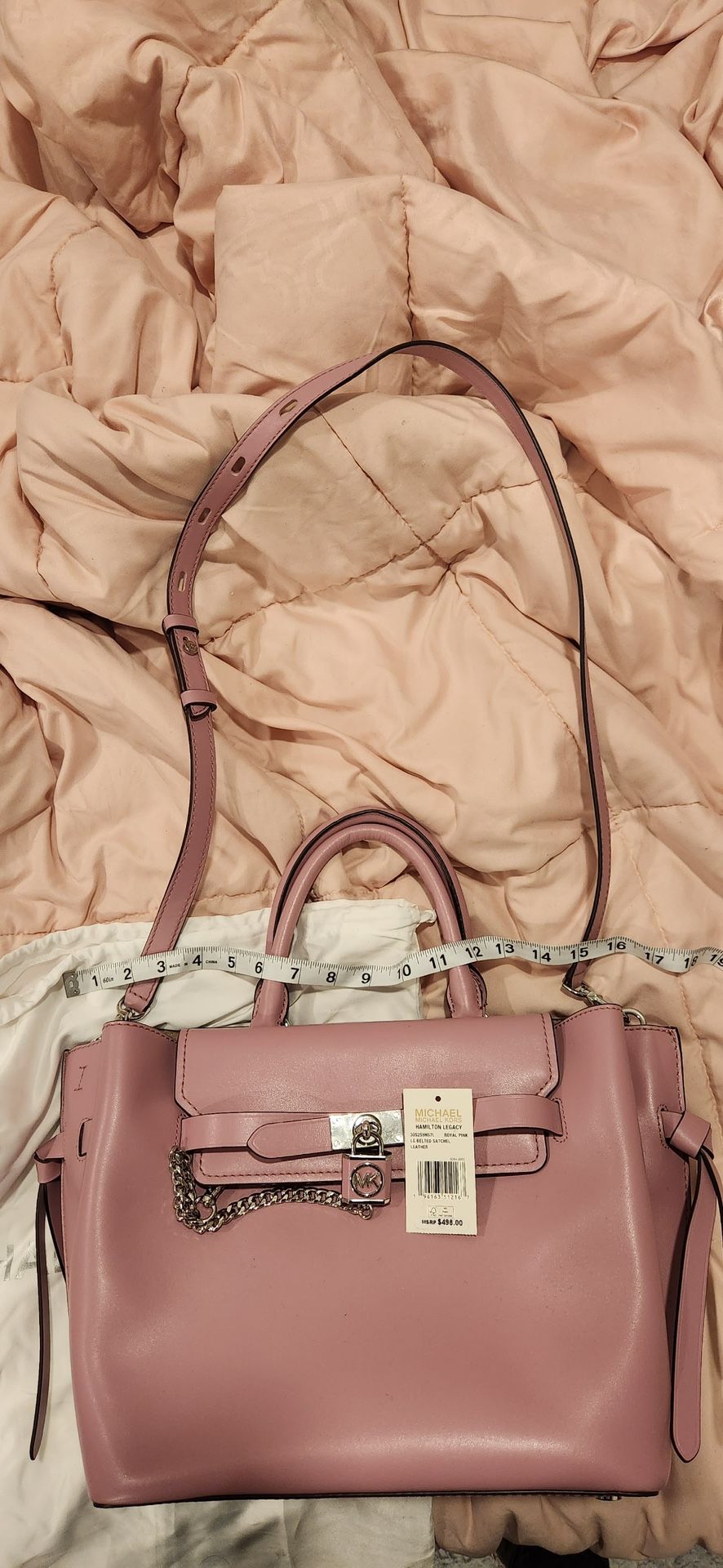 NWT MICHEAL KHORS LEGACY ROYAL PINK LEATHER BELTED SATCHEL 