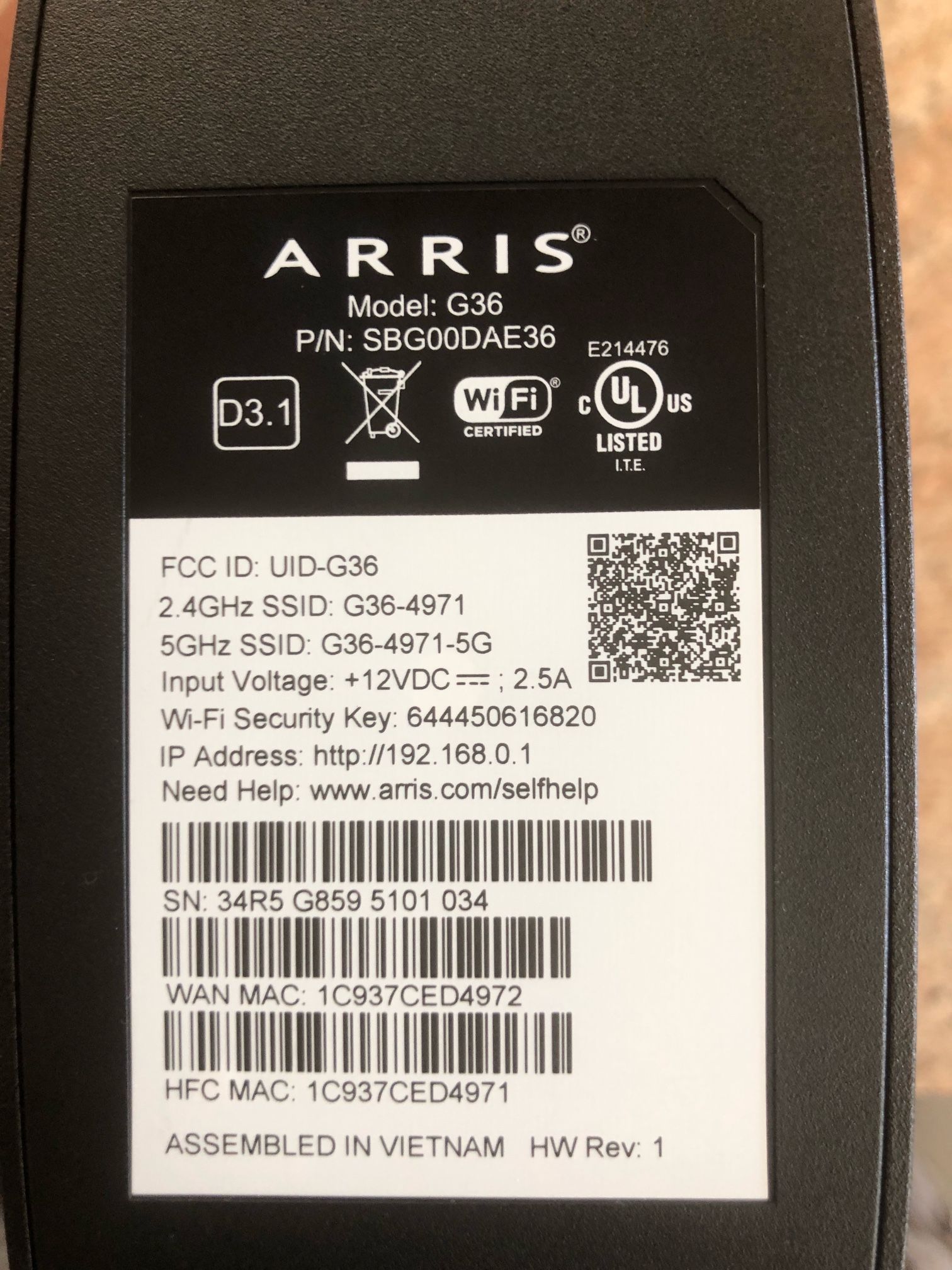 Arris G36 Modem Router Astound