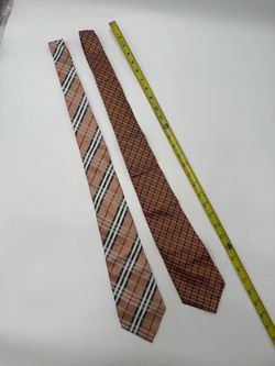 Lot of 2 Kat Long Handmade 100% Silk Plaid Neck Ties Brown Beige