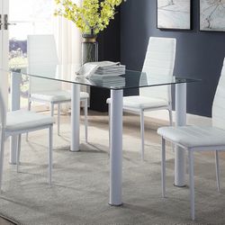 🔥 Clearance🔥 5Pcs White Dining table / Glass Top🔸
