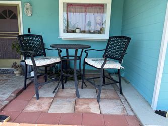 3-Piece Black Outdoor Bar Height Bistro Set Chairs Table Metal