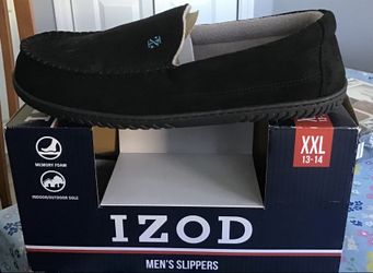 NEW~IZOD~Men’s XXL 13-14 Black Memory Foam Slippers~Indoor/Outdoor Sole~Great for Father’s Day