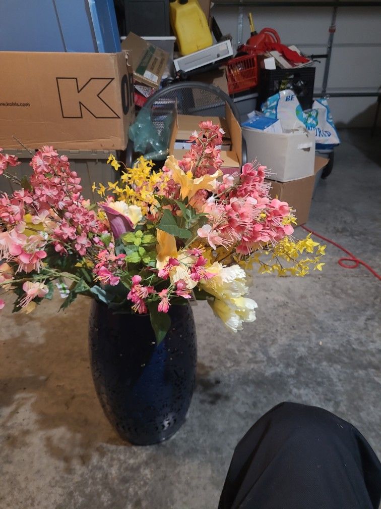 Vase Of Assorted Fake Flowers 