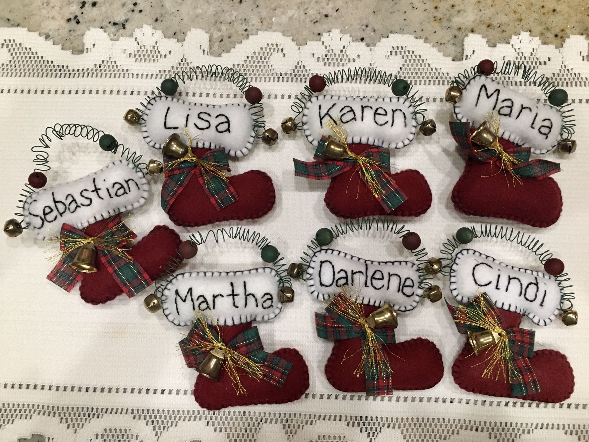 Personalized Christmas Socks. Handmade. One of a kind. Can be used as Tree ornaments and gift box topper. $6 each.