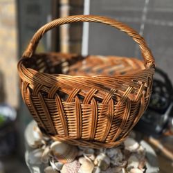 Vintage French Wicker Basket With Handle 