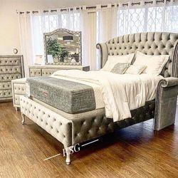 Queen, King Size Master Bedroom Set Dresser, Night Stand, Mirror Bed Frame. ✅No Needed Credit Check 💛 $39 Down Payment with Financing