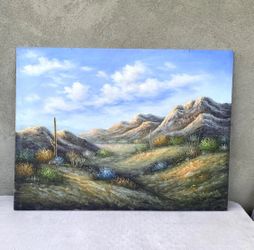 American Southwest Desert Landscape Saguaro Oil Painting 48”x36”