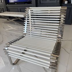 Z Gallerie Chrome Accent Lounge Chair - White Leather
