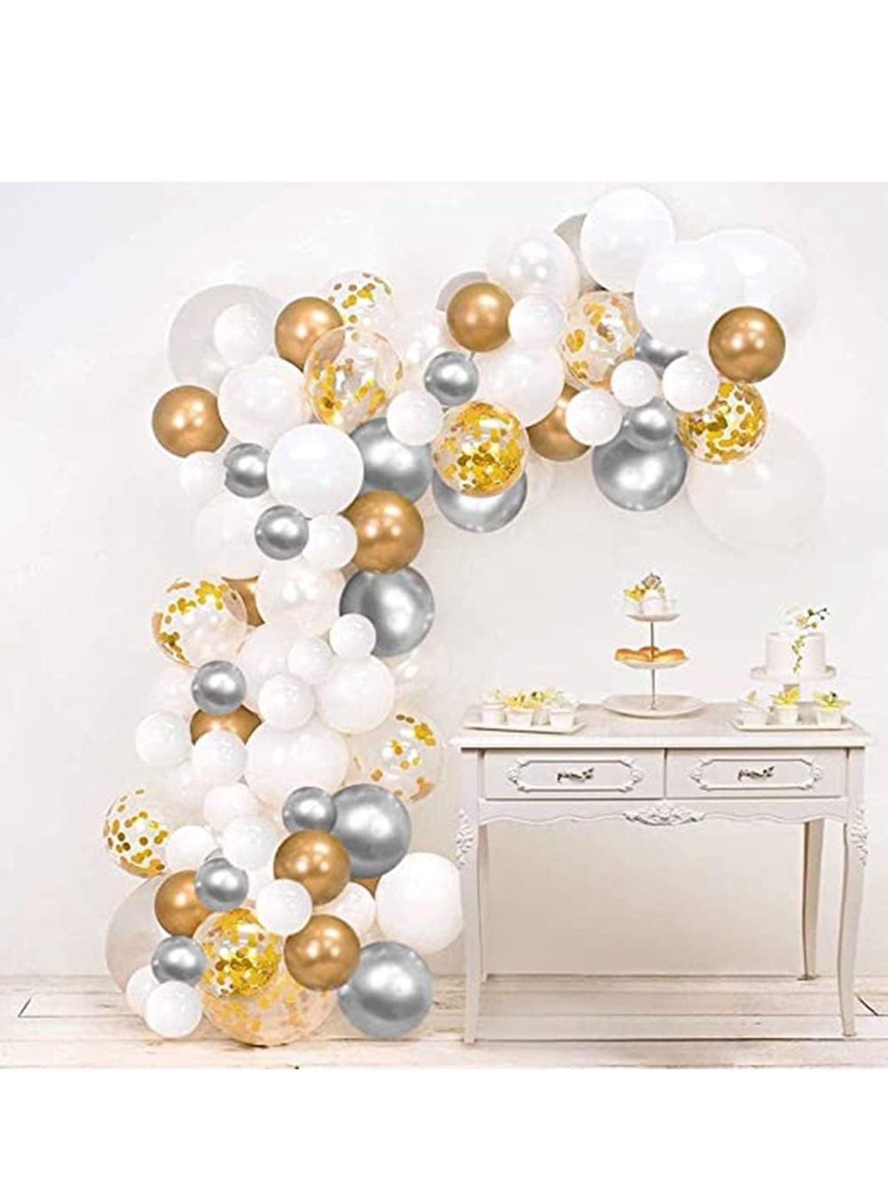 Metal Silver Balloon Arch Garland kit 140 Platinum Birthday Party Decoration