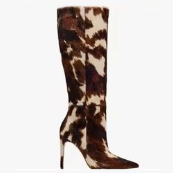 Cow Printed Fur Boots
